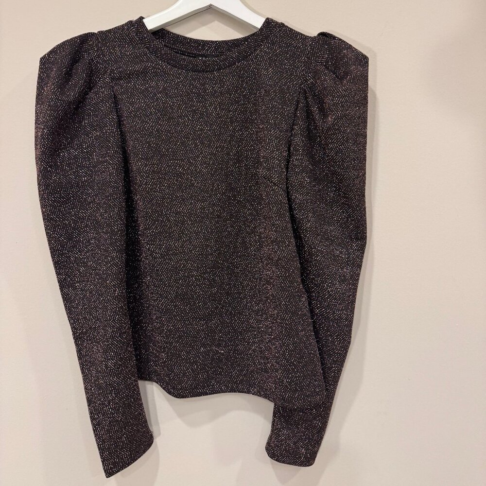 Haute Monde Metallic Puff Sleeve Shimmer Top Women’s Medium